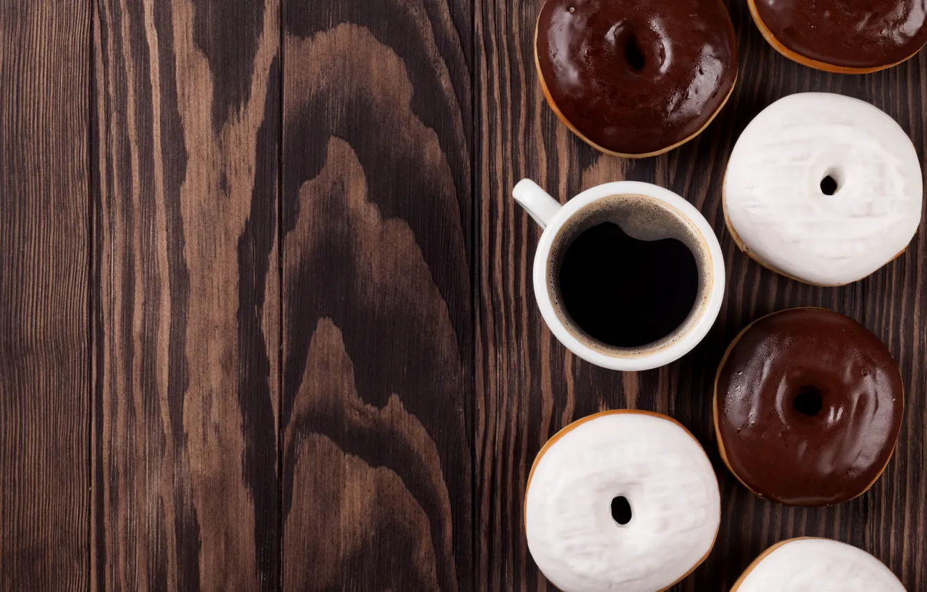 Фото обои пончики, wood, coffee, donuts, chocalate