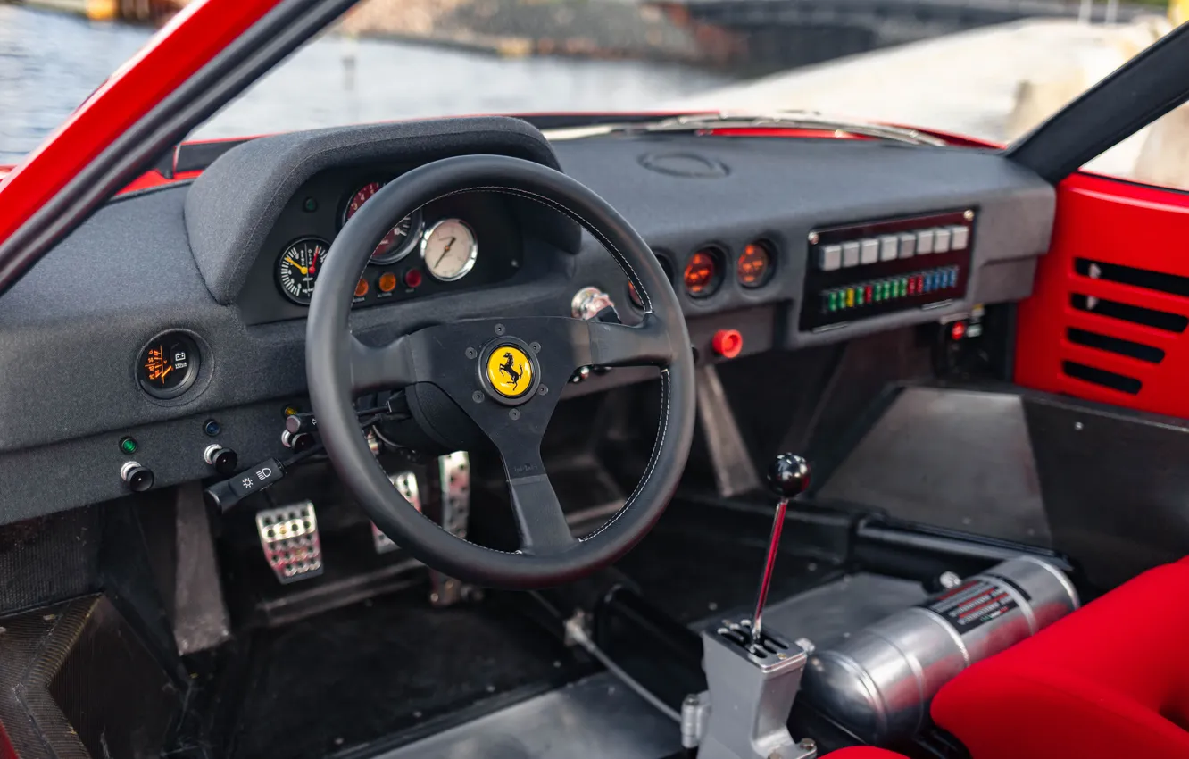 Фото обои руль, Ferrari, суперкар, supercar, панель приборов, торпедо, Evoluzione, 1985