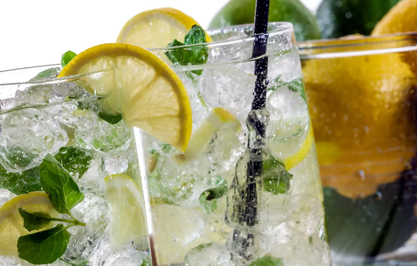 Фото обои макро, еда, Close-up on lemon drink with ice