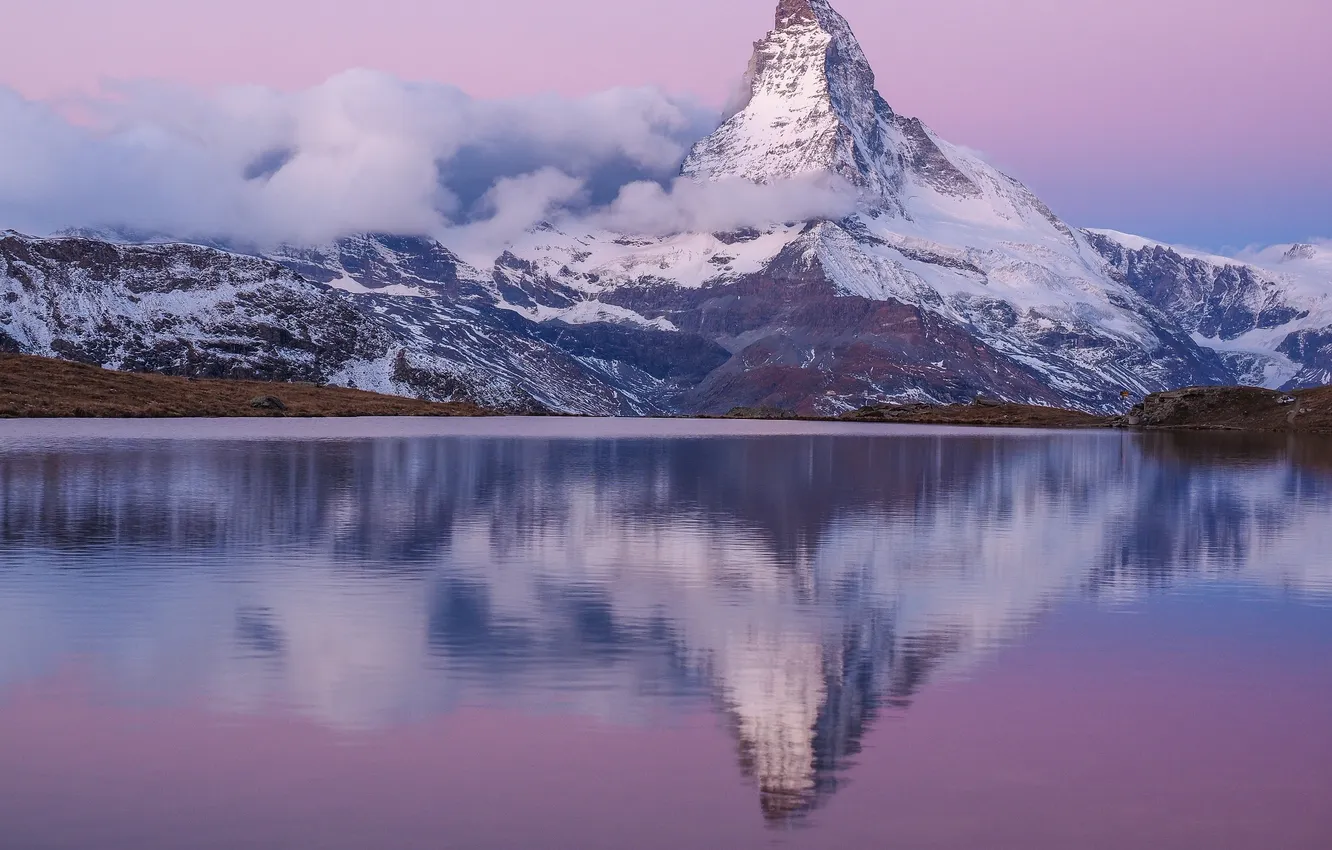 Фото обои зима, снег, горы, озеро