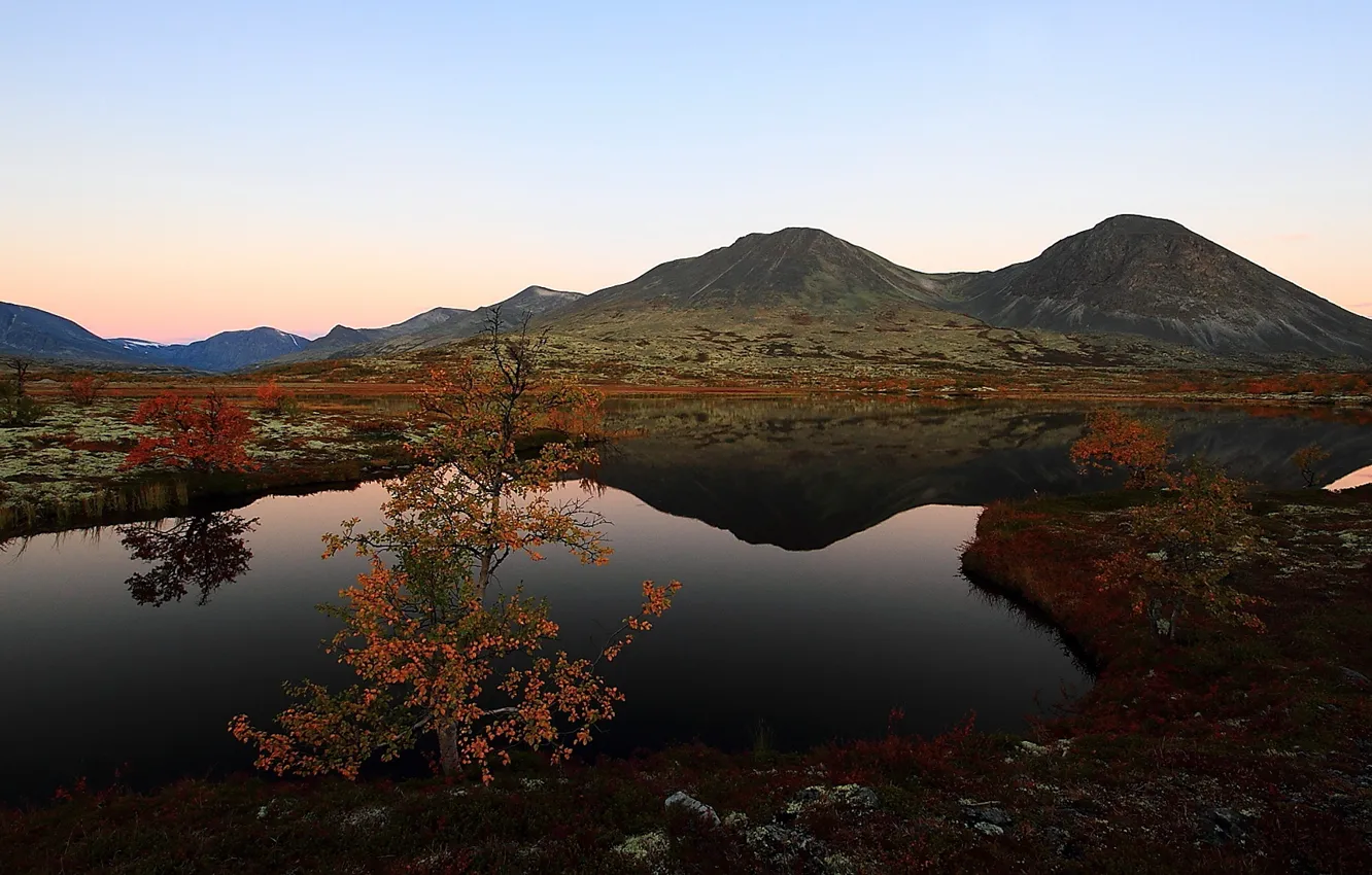 Фото обои осень, горы, озеро, Норвегия, Norway, Hedmark Fylke, Rondane National Park