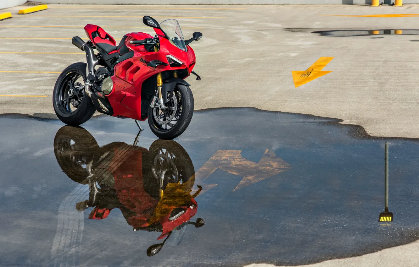 Фото обои Ducati, Puddle, Panigale V4S