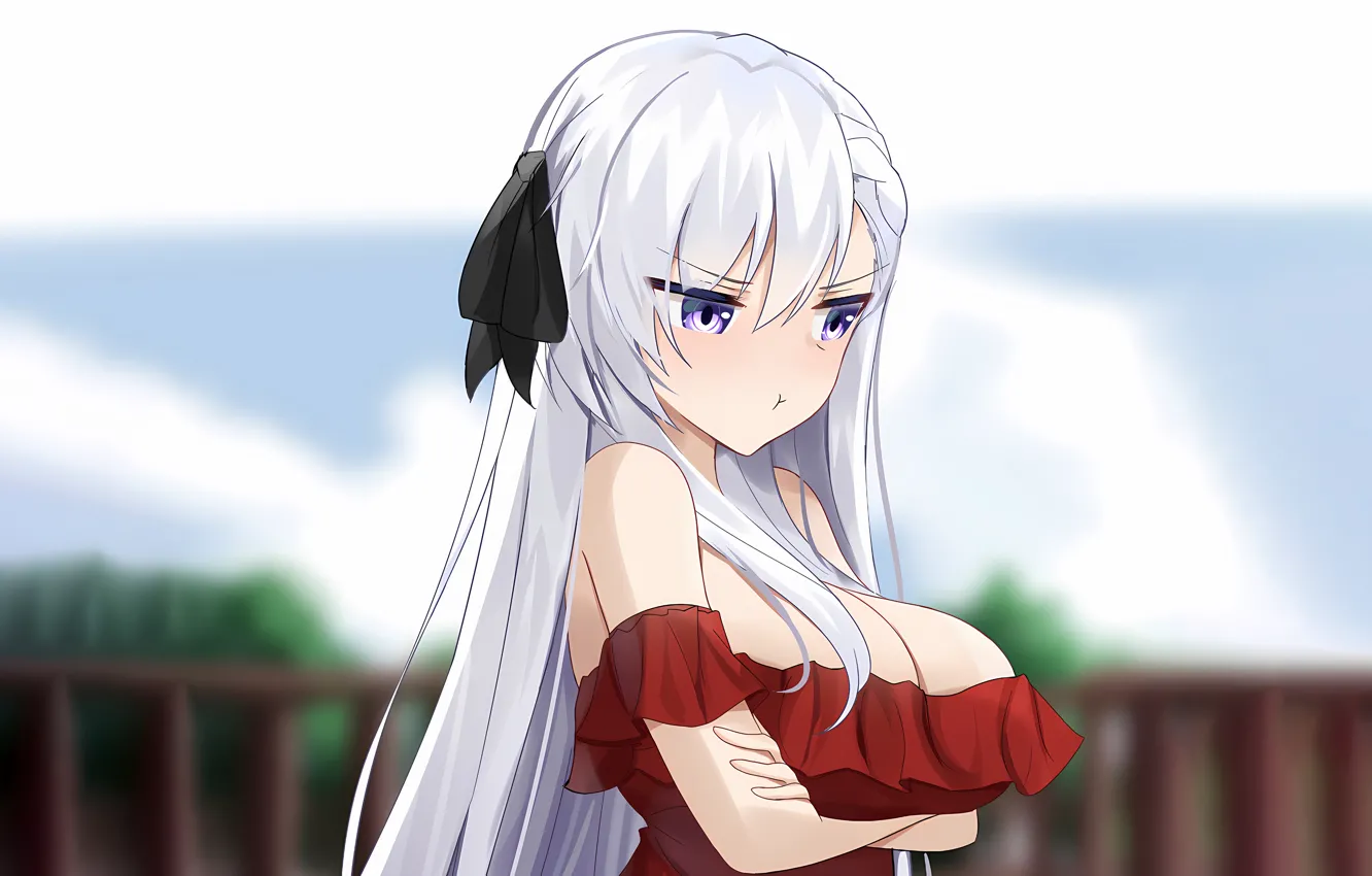 Фото обои girl, sexy, cleavage, blouse, long hair, boobs, anime, beautiful