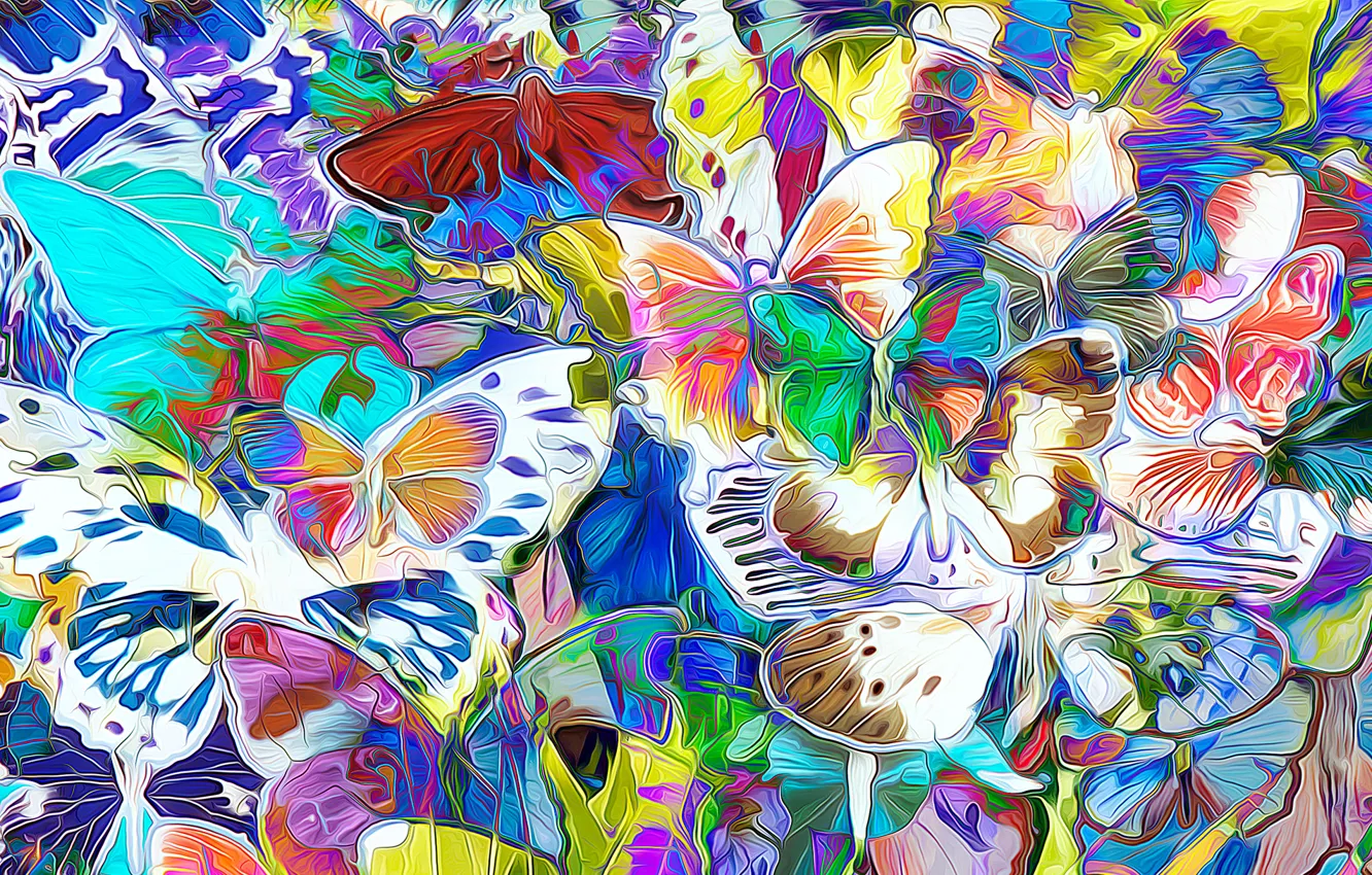 Фото обои линии, природа, рендеринг, бабочка, цвет, крылья, мотылек