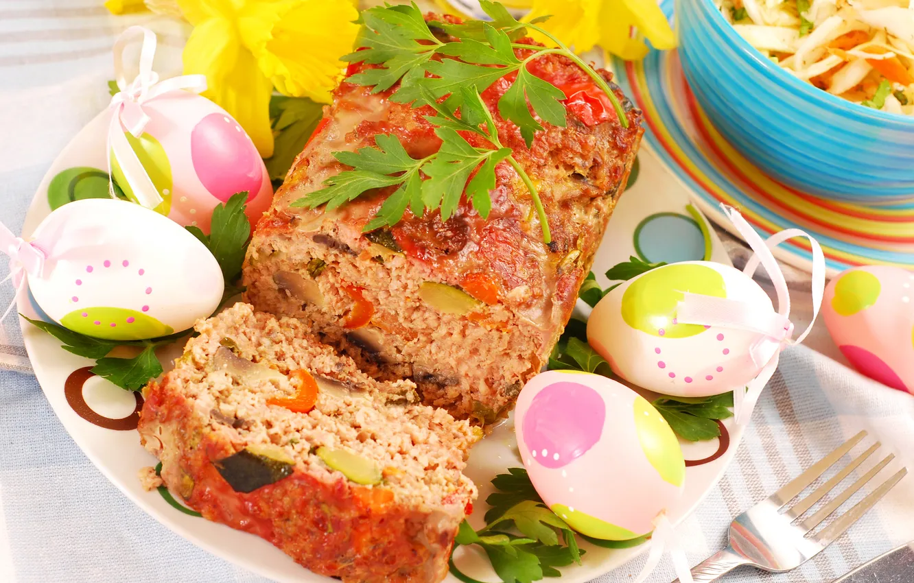 Фото обои яйца, пасха, рулет, egg, meat, мясной