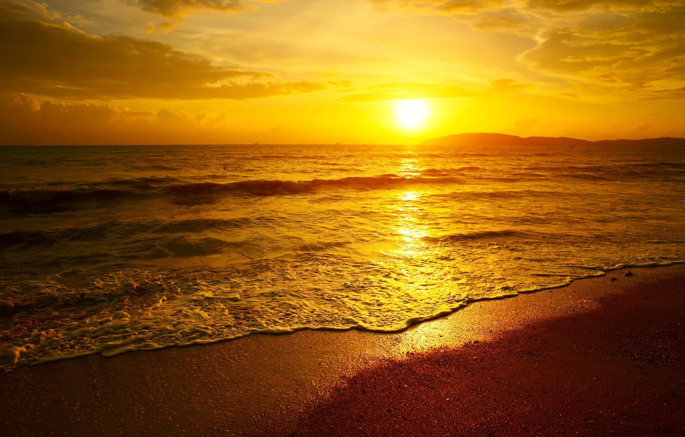 Фото обои море, пляж, закат