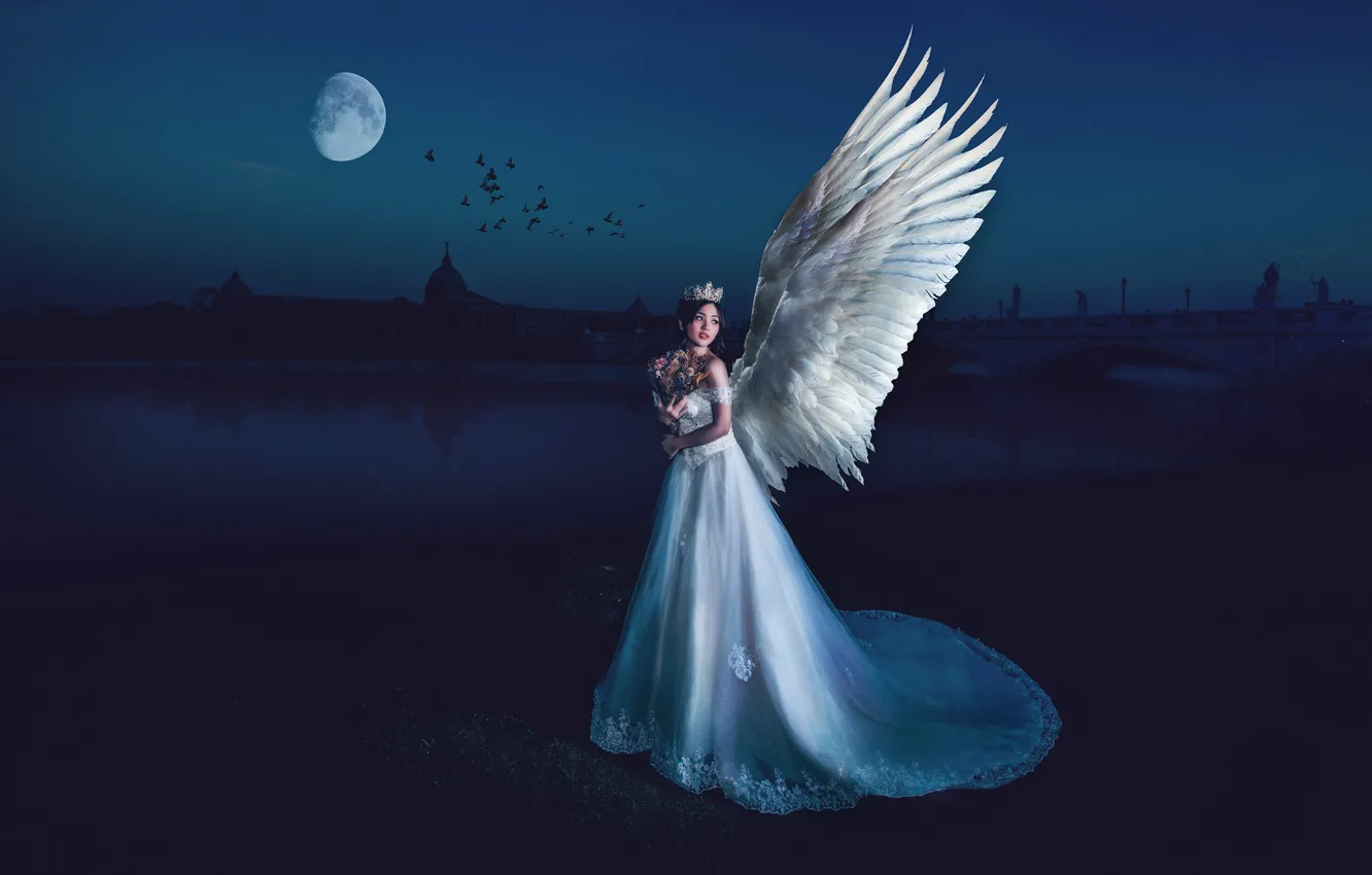 Фото обои девушка, крылья, ангел