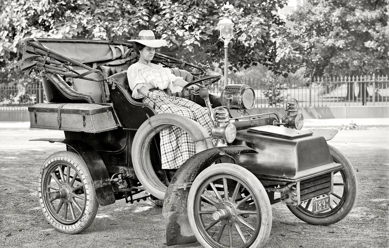 Фото обои ретро, Ford, США, автомобиль, дама, 1908-й год