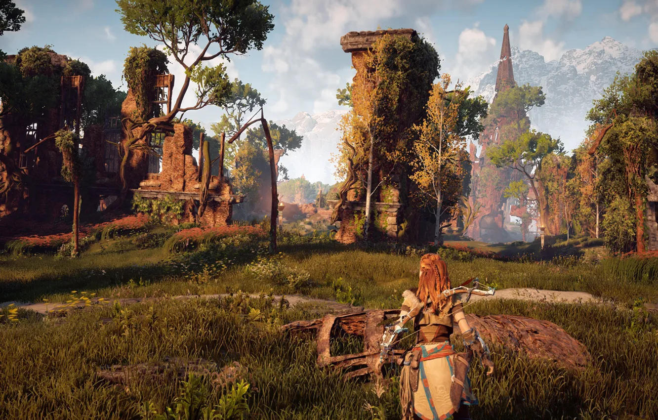 Фото обои руины, эксклюзив, Playstation 4, Guerrilla Games, Horizon Zero Dawn, Элой