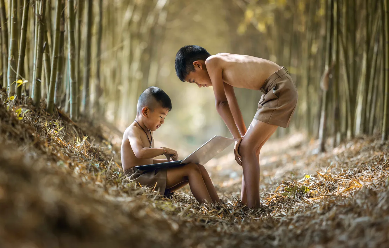 Фото обои man, child, asian, villager