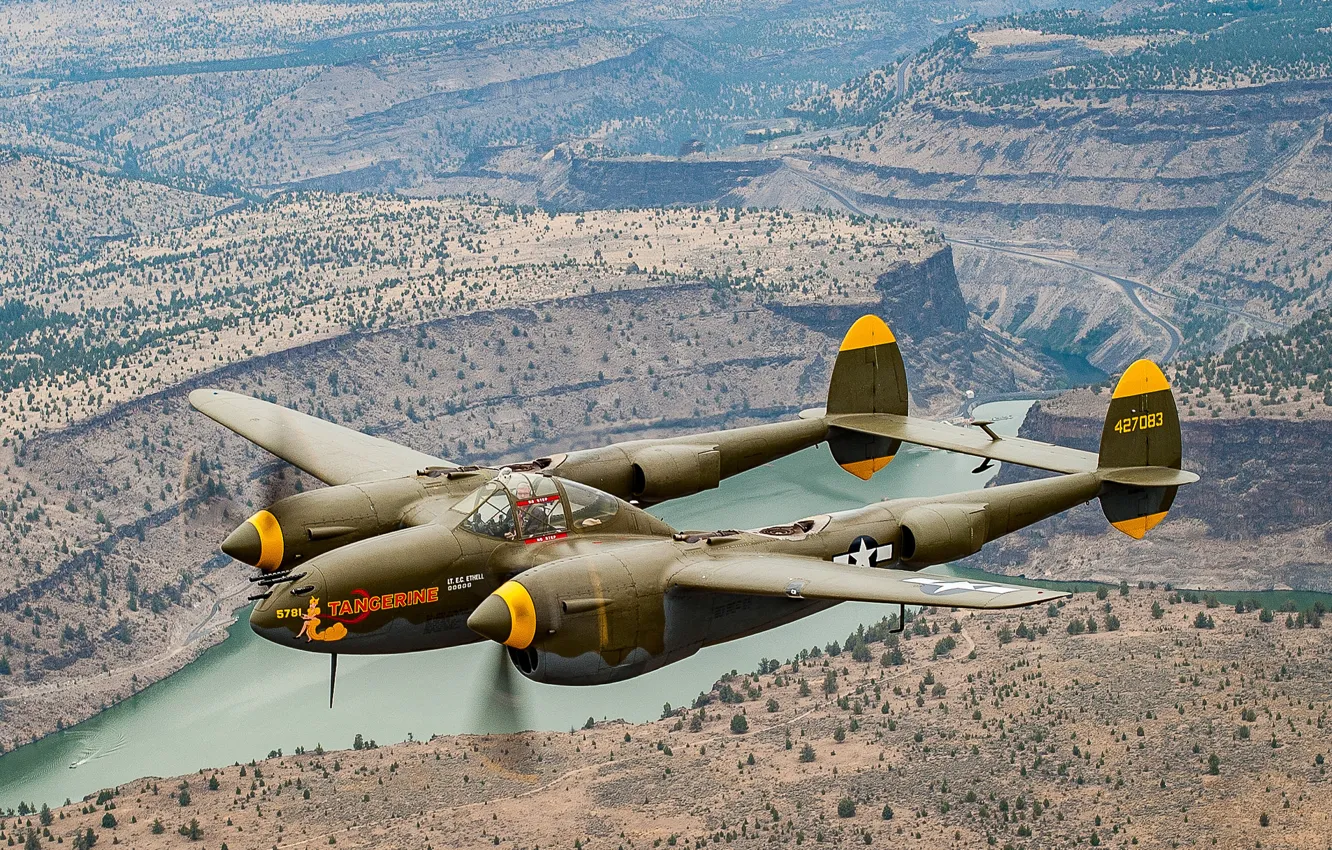 Фото обои полет, истребитель, Lightning, P-38
