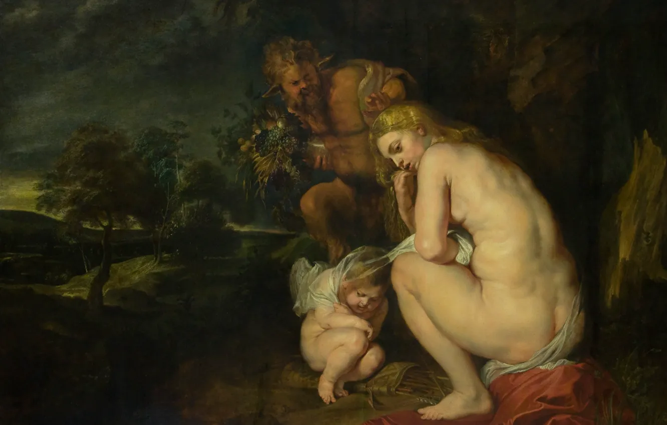 Фото обои эротика, картина, Питер Пауль Рубенс, мифология, Pieter Paul Rubens, Венера Мёрзнет без Цереры и Бахуса