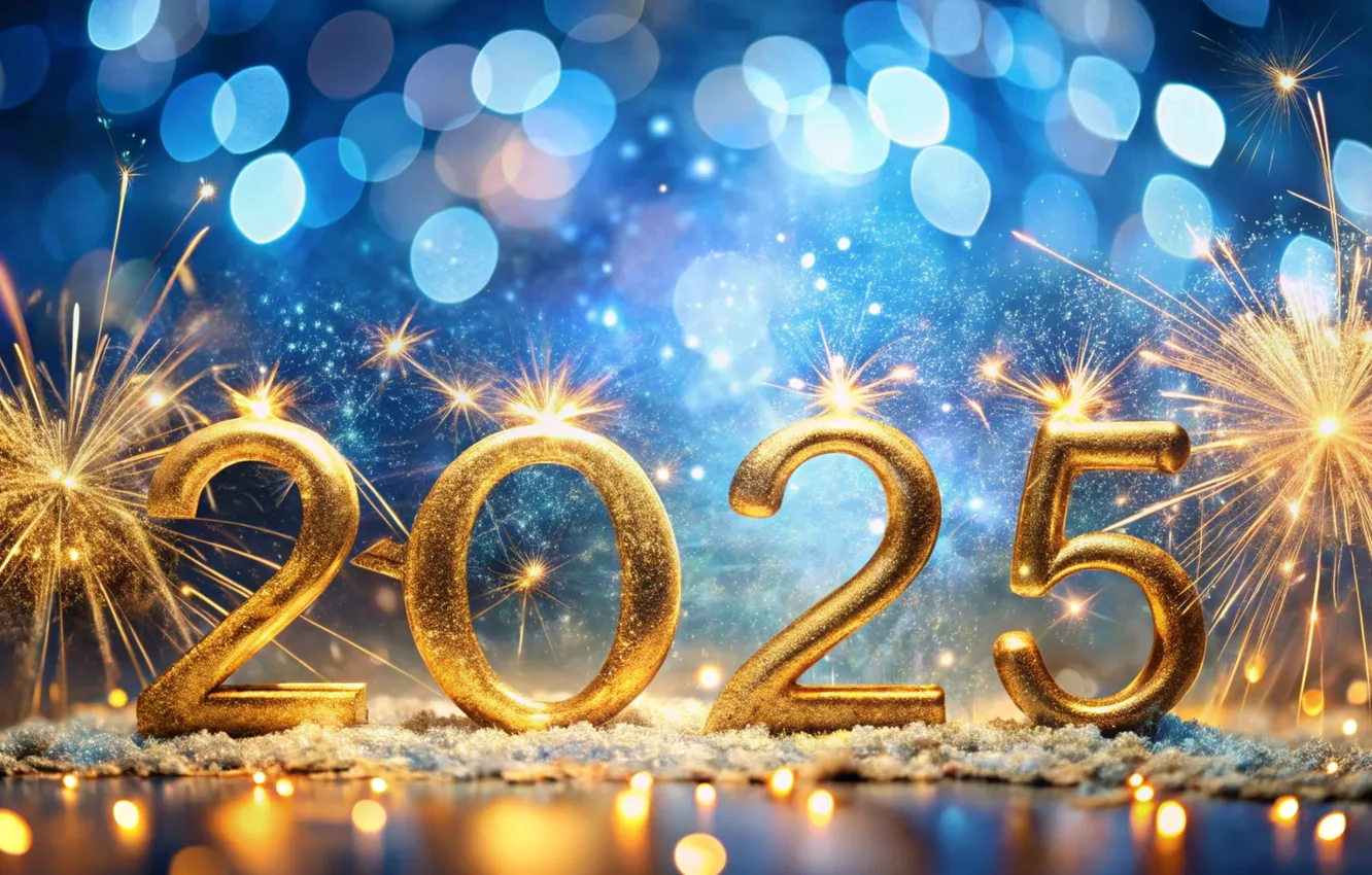 Фото обои снег, украшения, цифры, Новый год, golden, new year, winter, snow