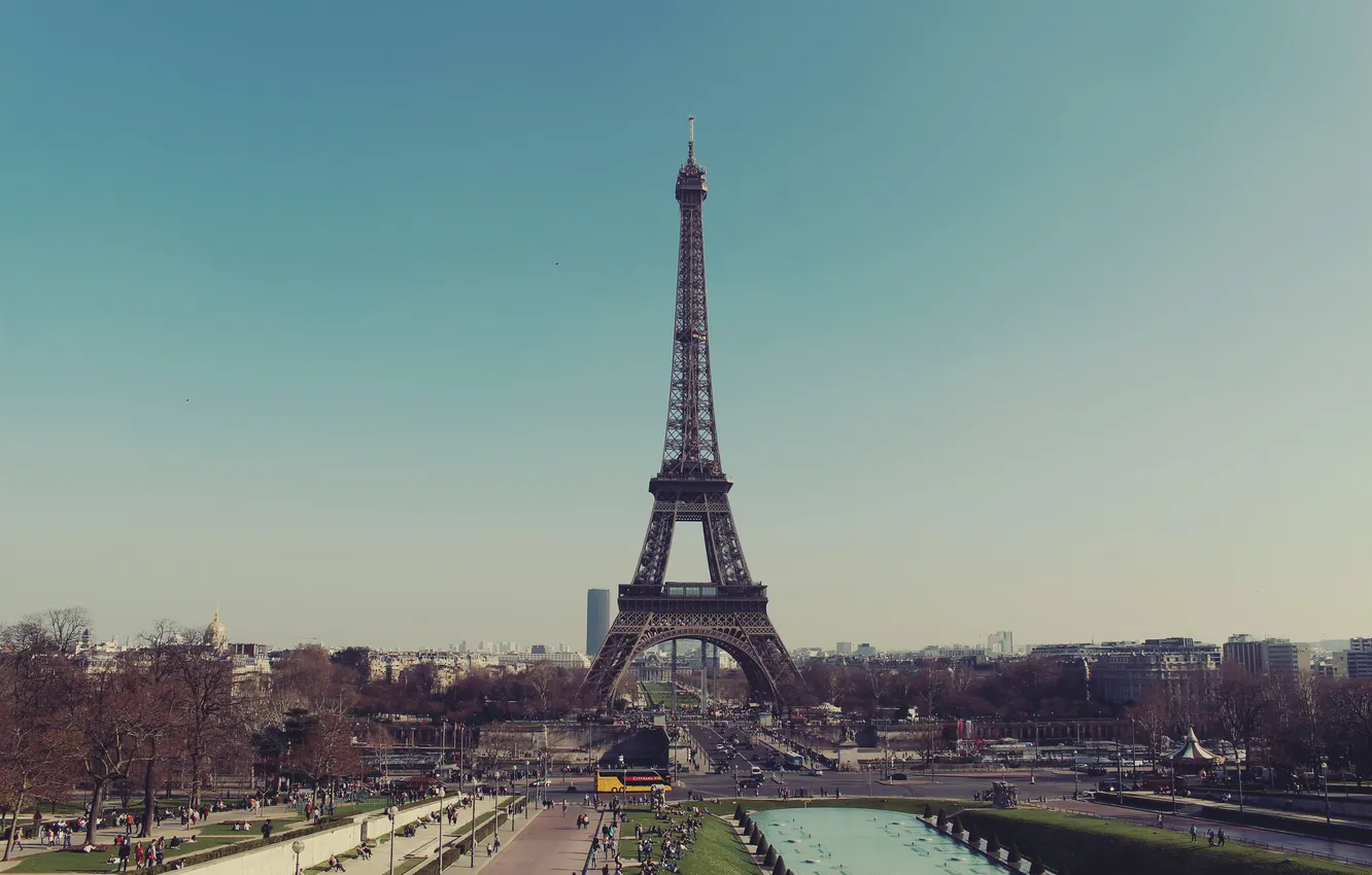 Фото обои город, люди, улица, эйфелева башня, Франция, Париж