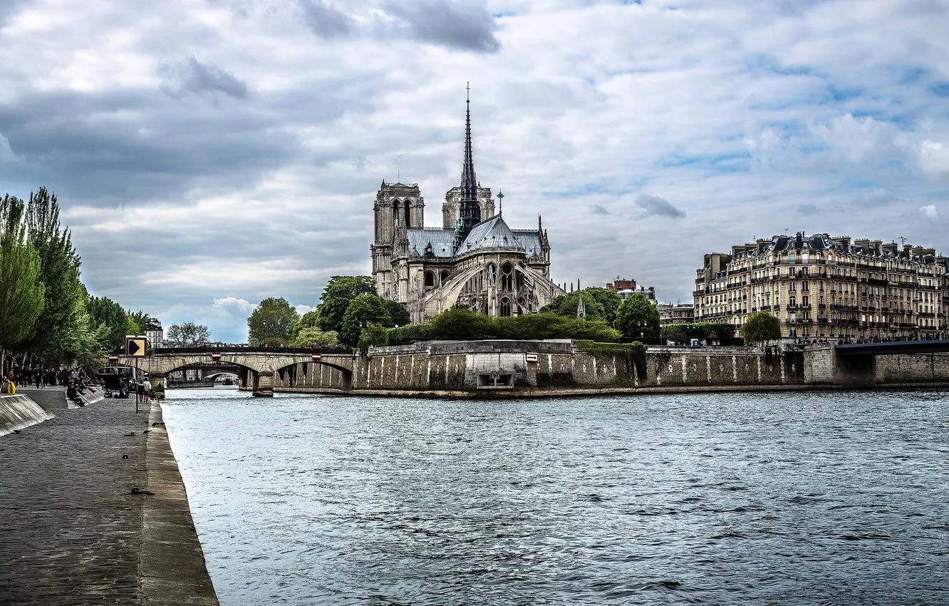 Фото обои пейзаж, река, Франция, Париж, Сена, собор парижской богоматери, остров Сите