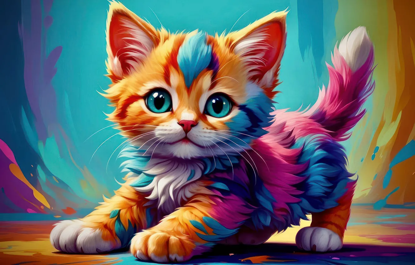 Фото обои colorful, fantasy, kitten