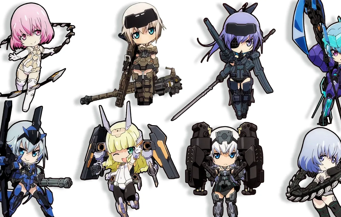 Фото обои kawaii, girl, chibi, blade, machine gun, moe, seifuku, cannon