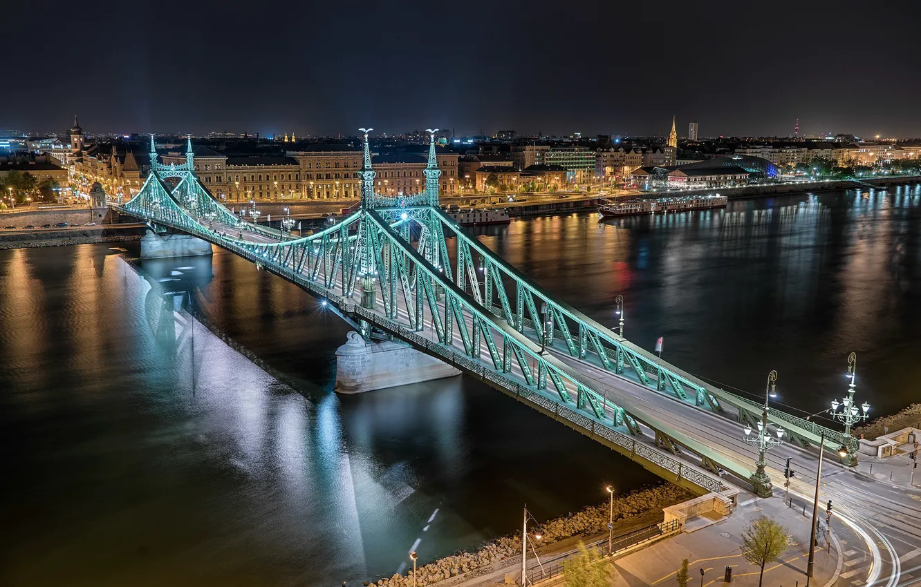 Фото обои ночь, фото, Будапешт, мост свободы