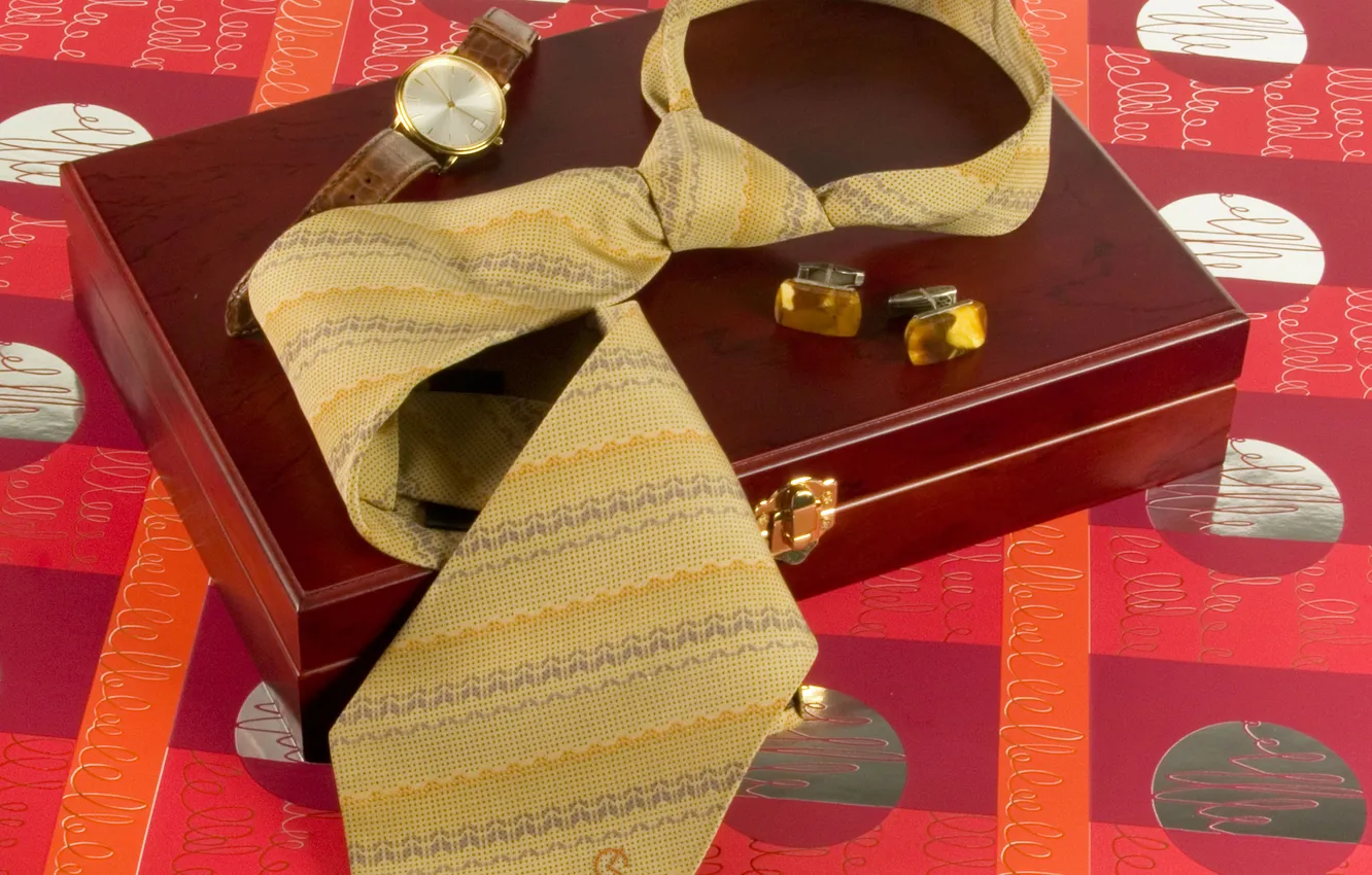 Фото обои фон, часы, галстук, шкатулка, запонки