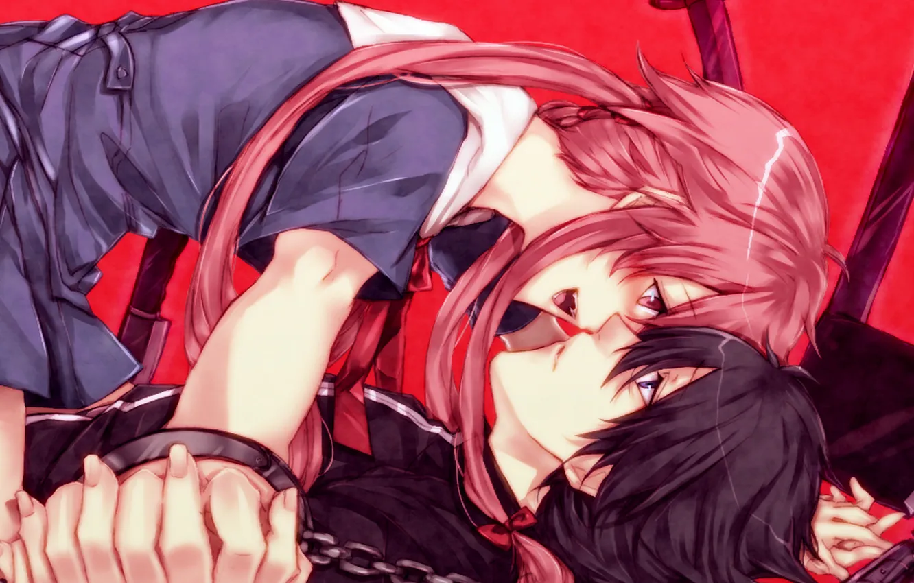 Фото обои поцелуй, топор, дневник будущего, Mirai nikki, гасай юно, юкитеру