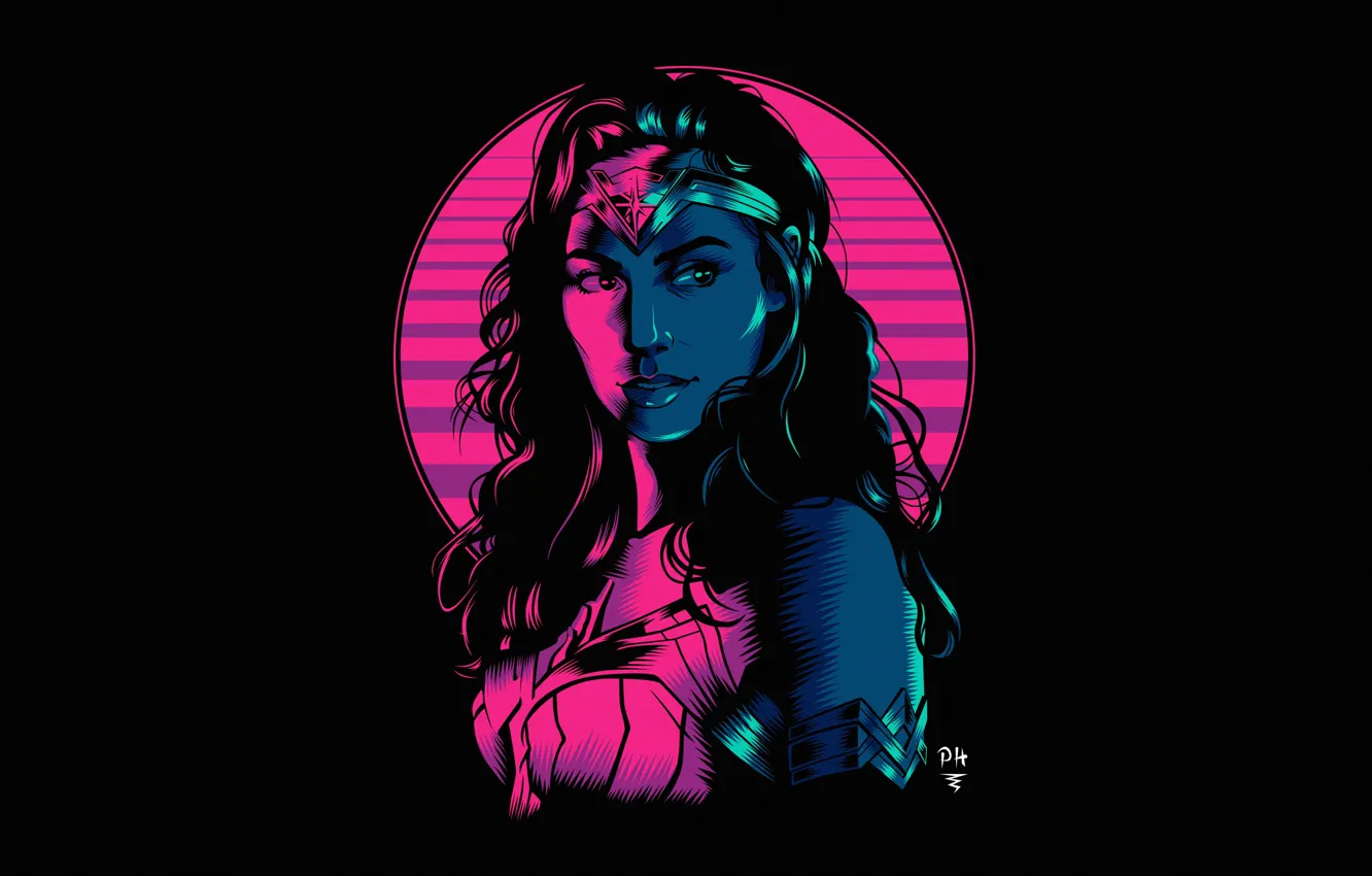 Фото обои Девушка, Минимализм, Стиль, Girl, Фон, Wonder Woman, Супергерой, Арт