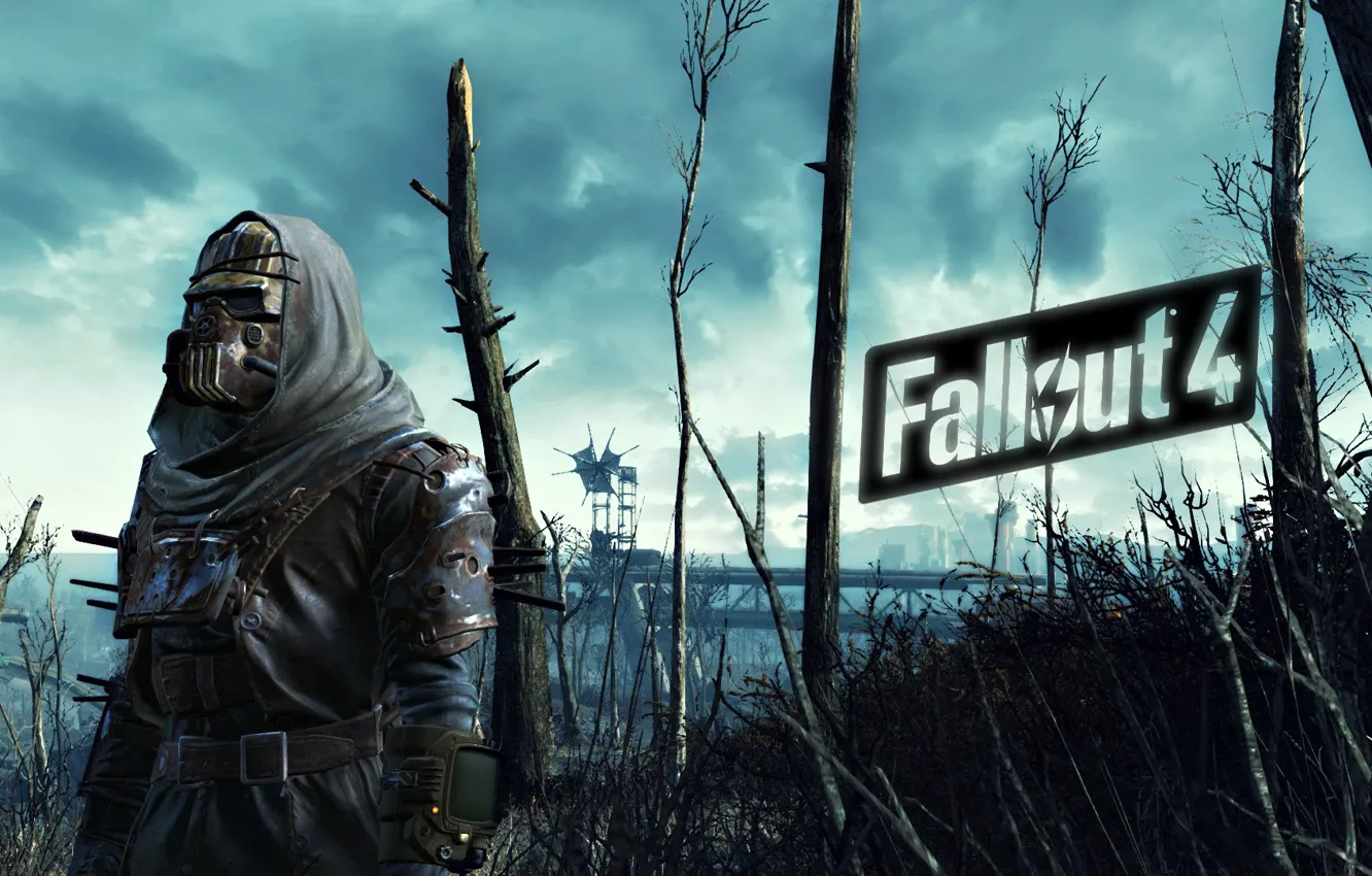 Фото обои игра, games, Fallout 4, броня с шипами и противогазом, фаллаут 4, открытый мир, open world, …