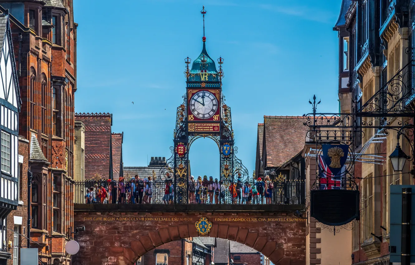 Фото обои город, часы, Великобритания, Честер, Chester, Eastgate Clock