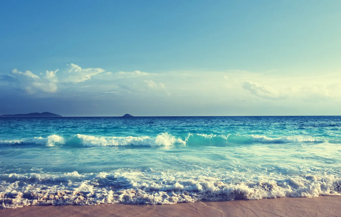 Фото обои песок, море, пляж, вода, волна, Сейшелы