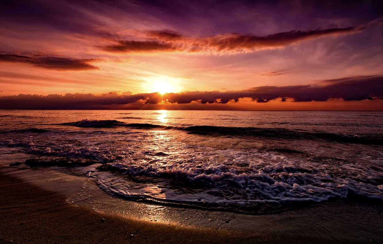 Фото обои море, закат, природа