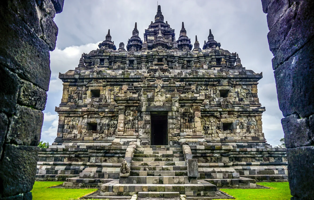 Фото обои небо, облака, тучи, Индонезия, храм, руины, архитектура, чанди Плаосан