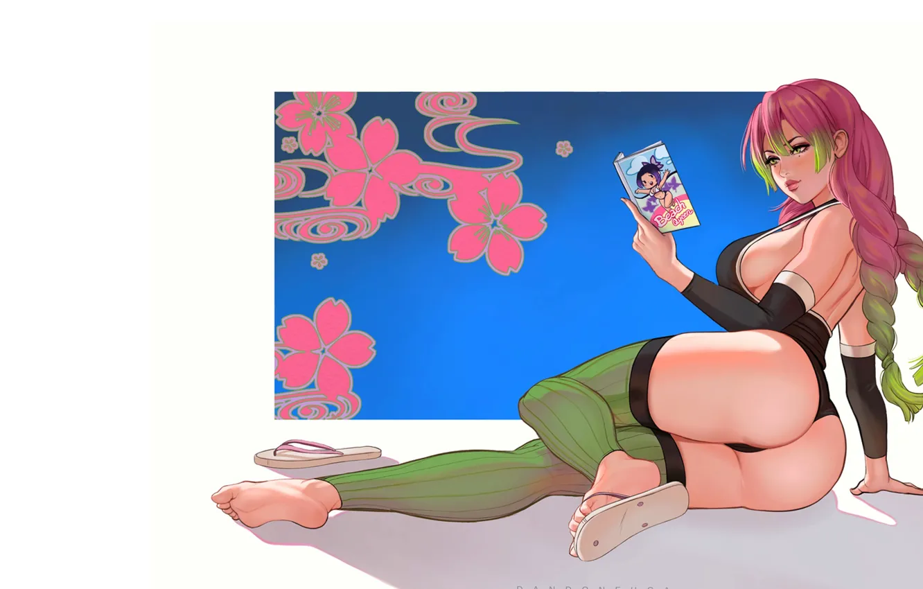 Фото обои girl, hot, ass, pink hair, anime, pretty, thong, butt
