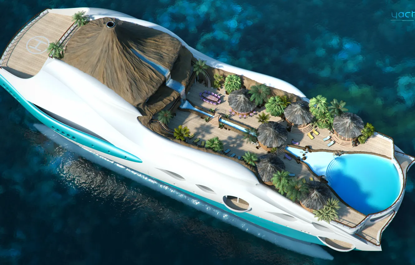 Фото обои проект, superyacht, Futuristic, яхта-остров, gesign, Yacht-island, tip 2