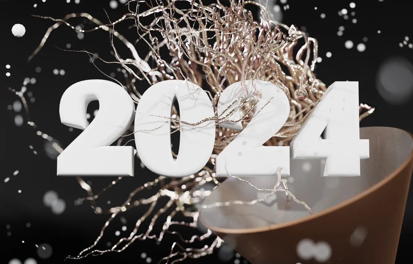 Фото обои цифры, Новый год, дата, композиция, 2024, Новый 2024 год