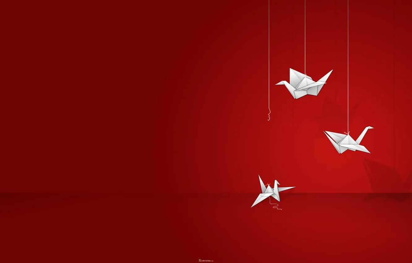 Фото обои Origami, Red Background, Thread
