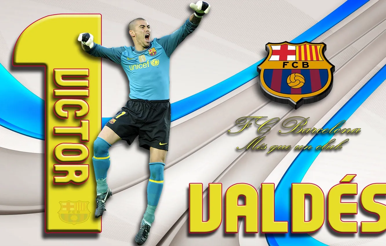 Фото обои wallpaper, sport, football, player, FC Barcelona, Victor Valdes, Mes Que un Club, More Then a …