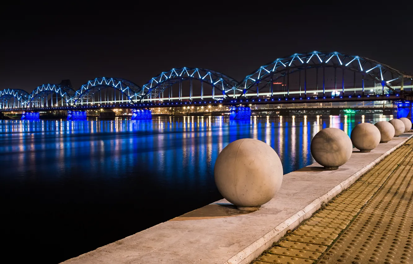 Фото обои metal, bridge, night, cement, ecultures spheres