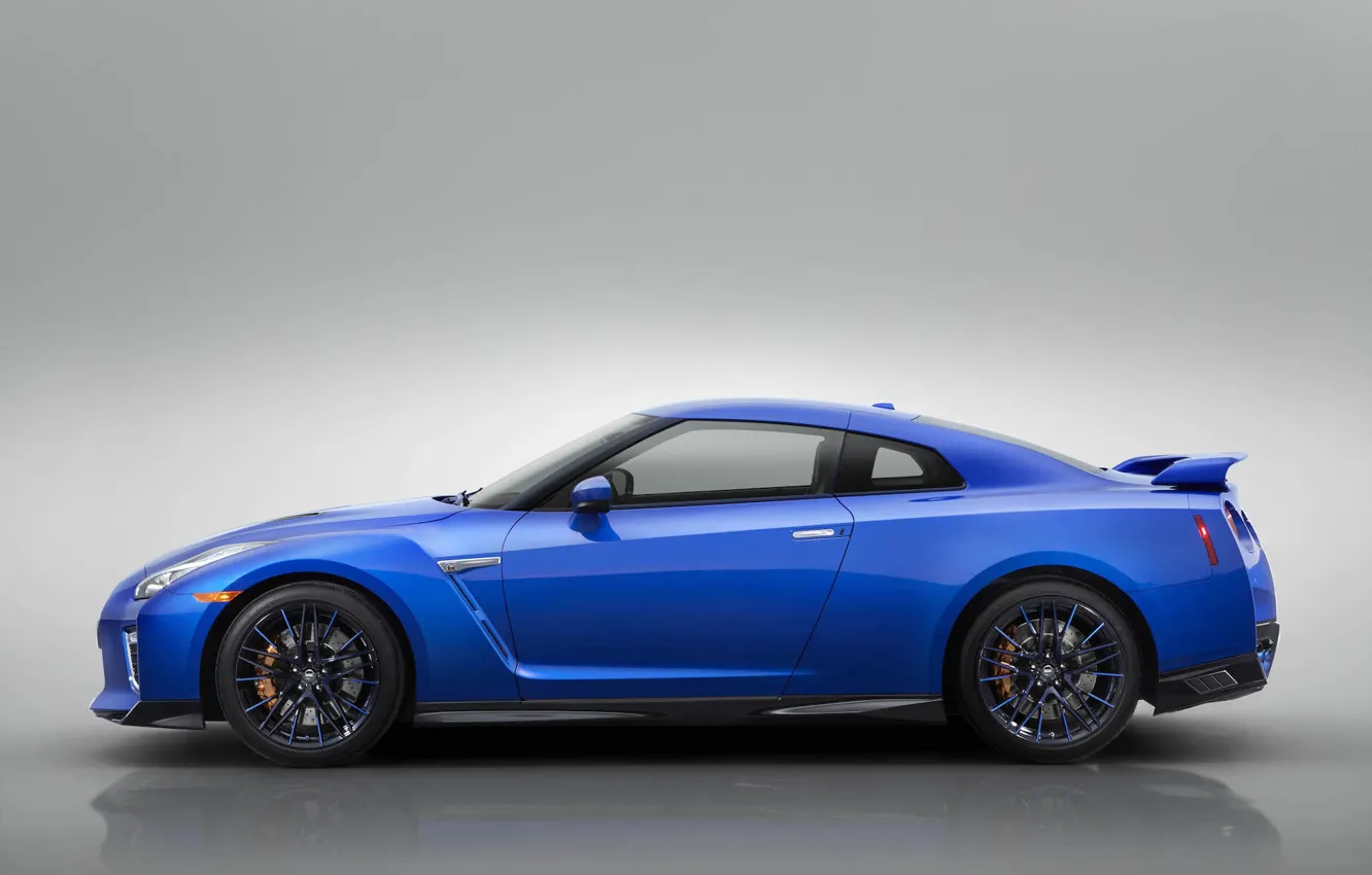 Фото обои Синий, Автомобиль, Японский, Вид сбоку, 50th Anniversary Edition, 2020 Nissan GT-R