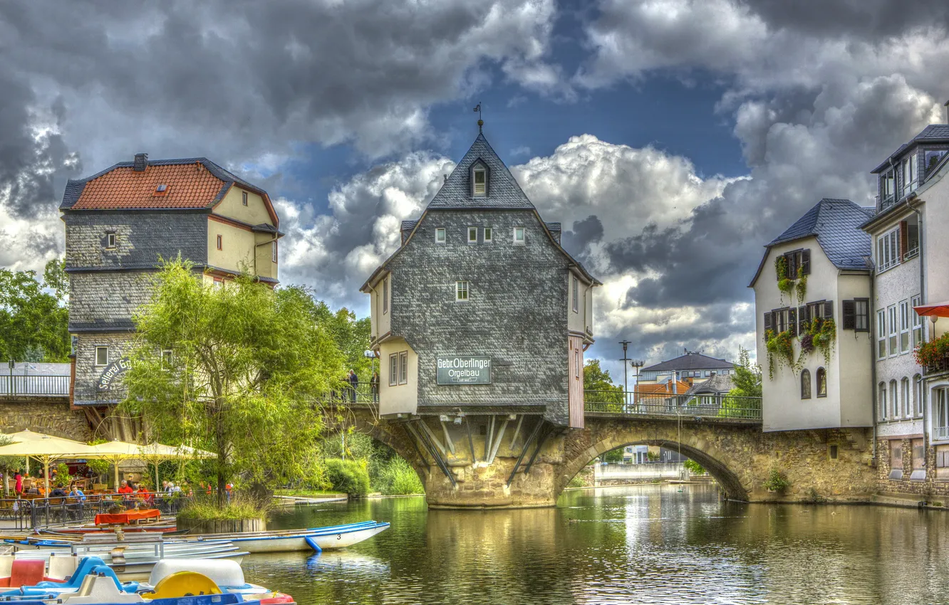 Фото обои мост, город, река, фото, дома, Германия, Bad Kreuznach
