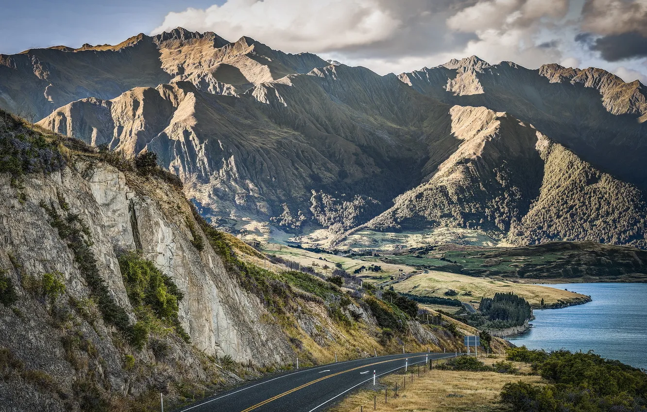 Фото обои дорога, горы, New Zealand, Otago