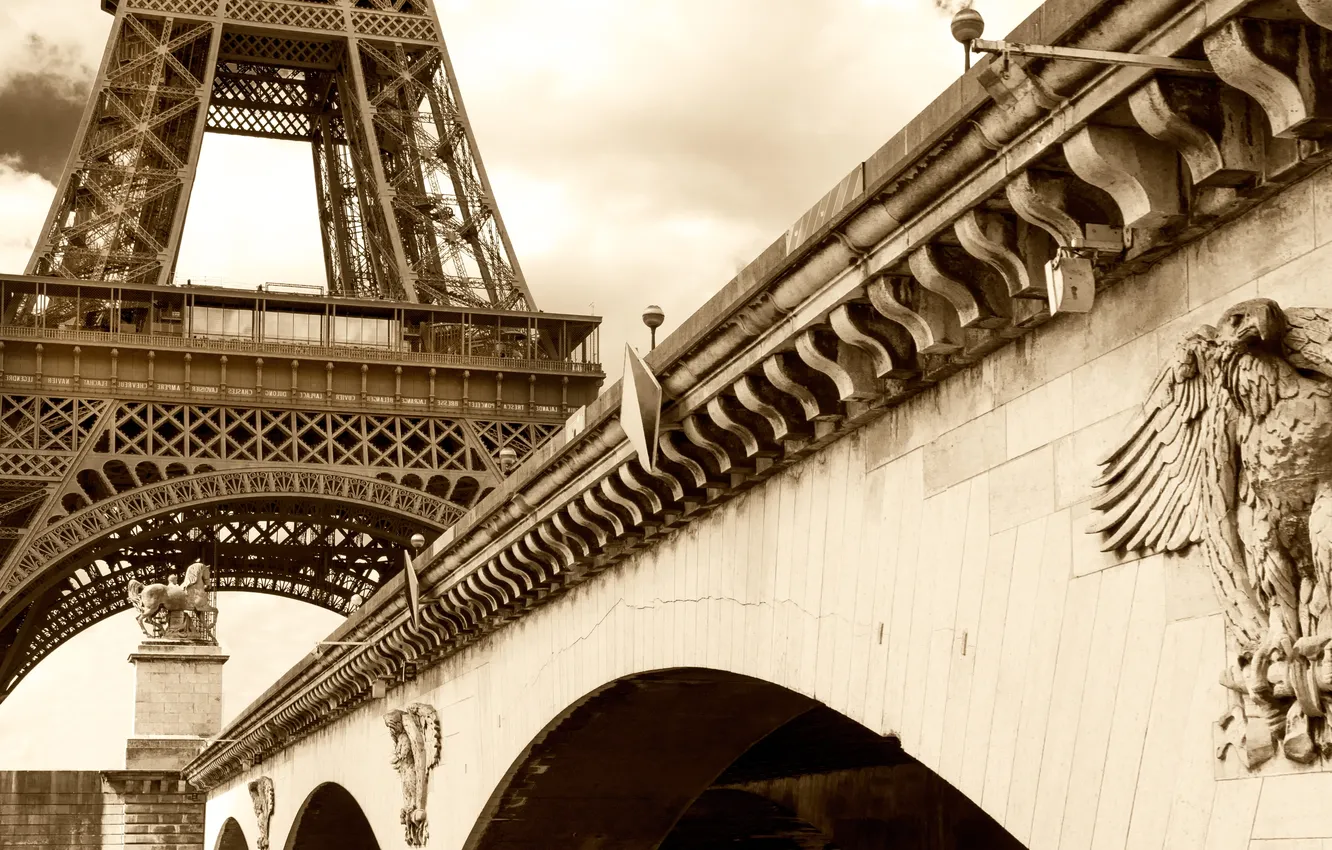 Фото обои мост, Франция, Париж, Эйфелева башня, paris, france, Eiffel Tower, Йена