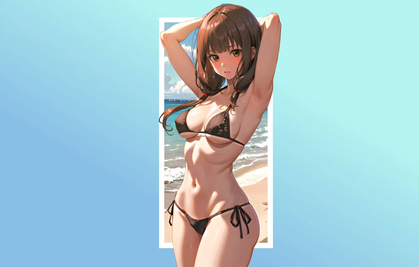 Фото обои kawaii, girl, hot, sexy, cleavage, beach, ocean, boobs
