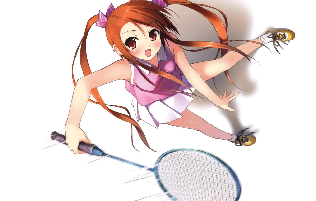 Фото обои теннисистка, ракетка, два хвостика, удар по мячу, kurumi, юбка в складку, by kantoku