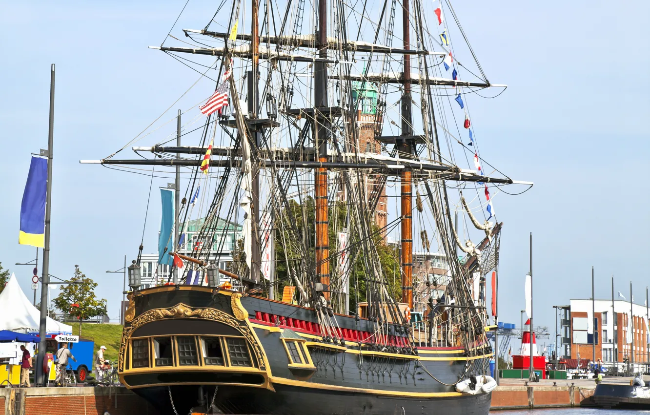 Фото обои море, небо, корабль, парусник