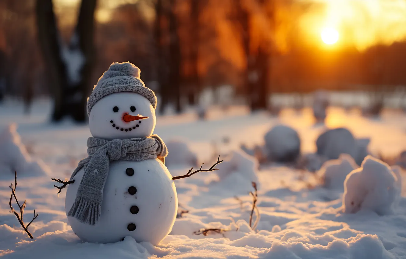 Фото обои зима, снег, Рождество, Новый год, снеговик, Christmas, winter, snow