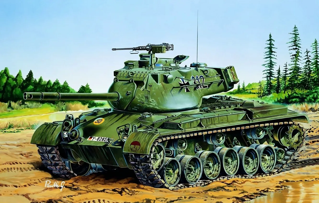 Фото обои рисунок, танк, американский, patton, ФРГ, паттон, m47