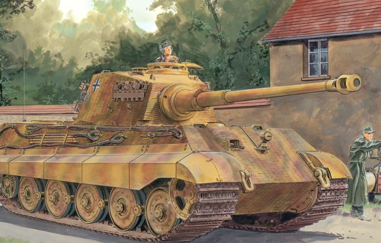 Фото обои war, art, ww2, german tank, panzerkampfwagen, panzer tank, tiger tank, panzer Vll