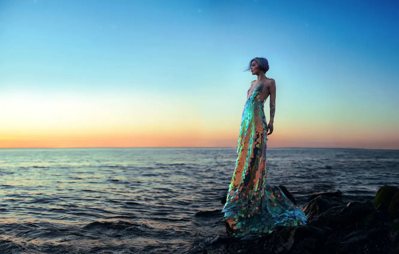 Фото обои вода, девушка, камни, платье, Kindra Nikole, Seeking Rainbows