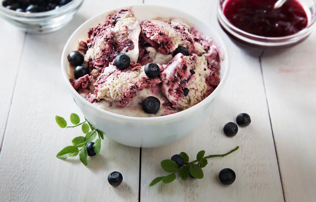 Фото обои ягоды, мороженое, десерт
