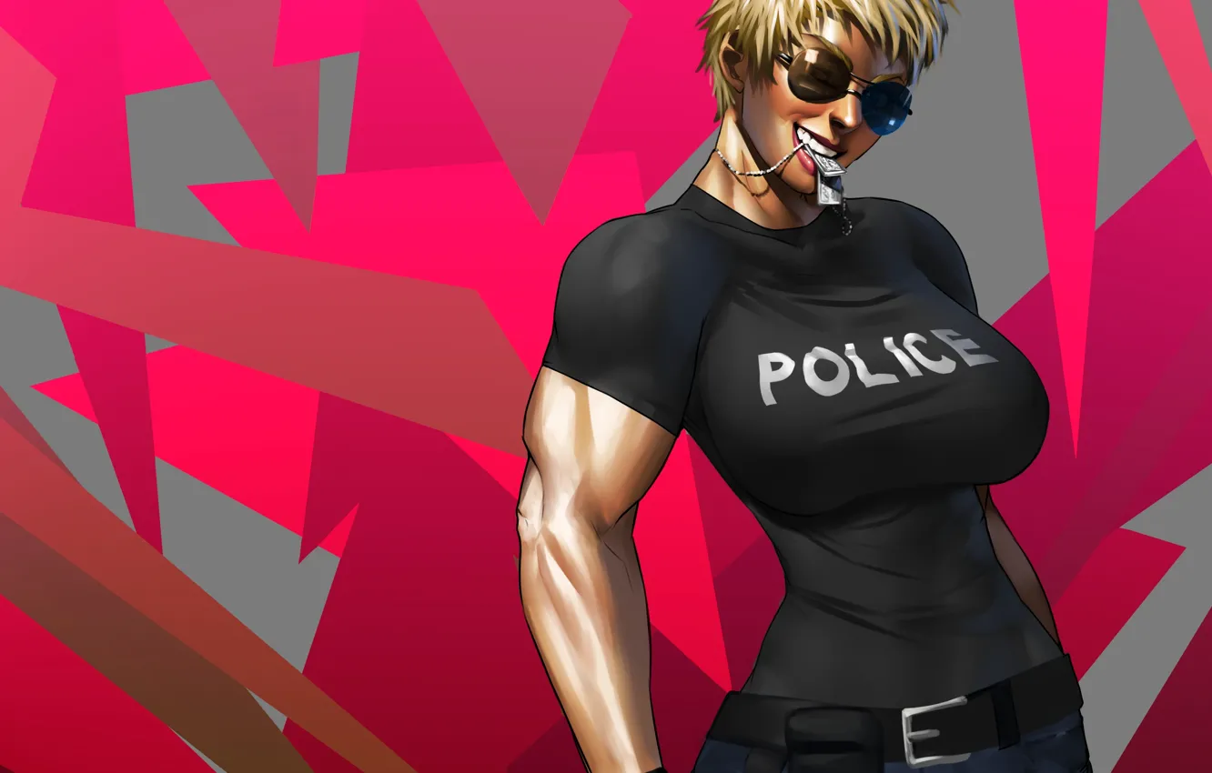 Фото обои грудь, девушка, полиция, арт, очки, police, anime, жетоны