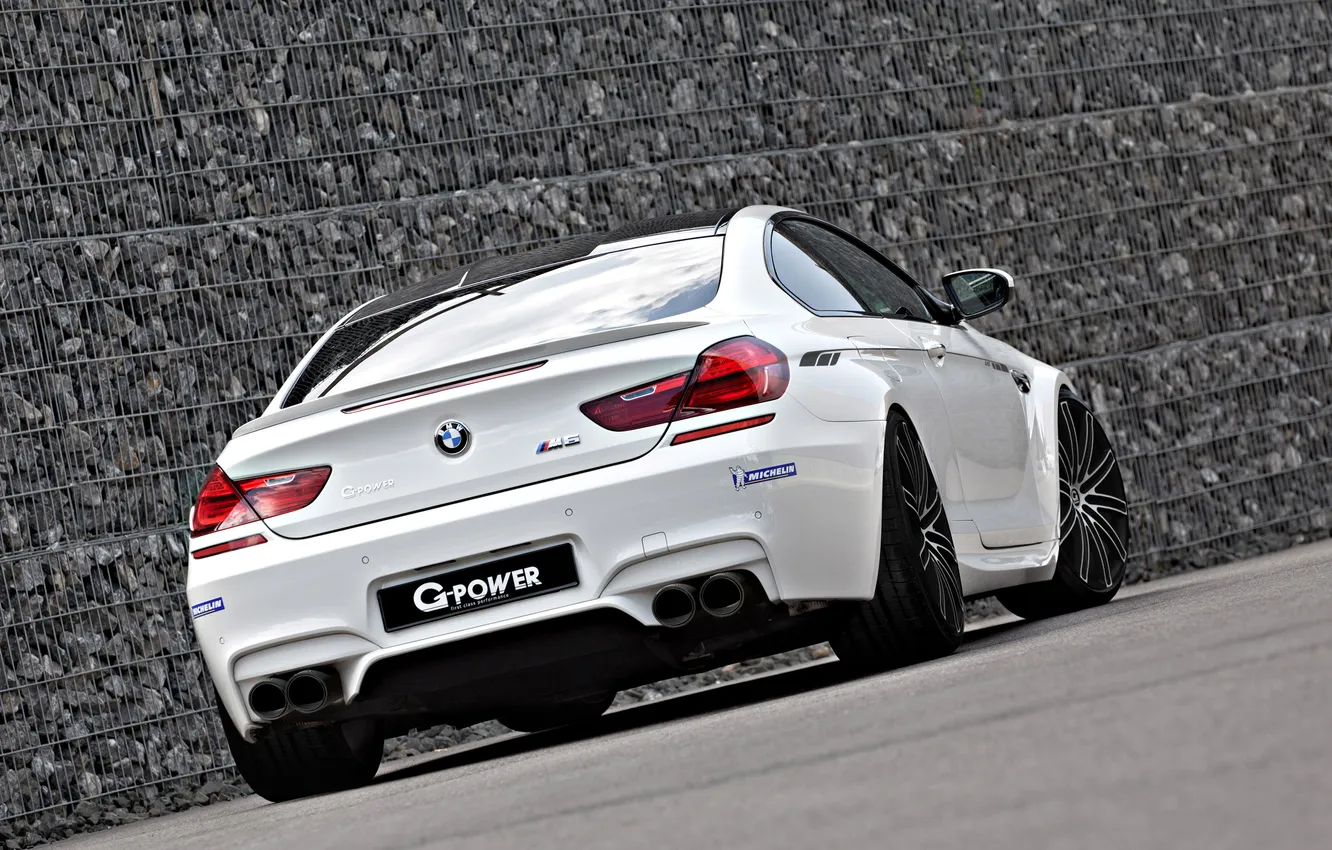 Фото обои BMW, white, tuning, coupe, g-power, back, f13